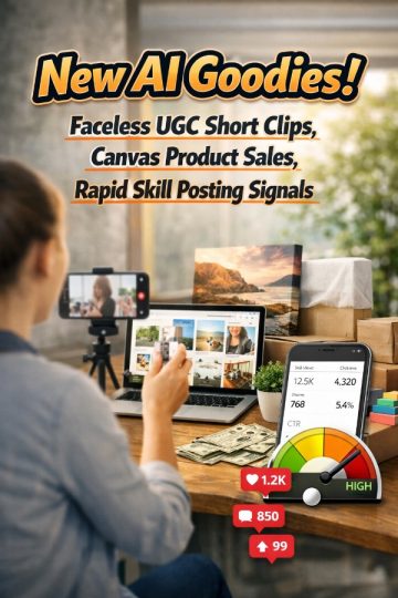 New AI Goodies!  Faceless UGC Short Clips, Canvas Product Sales, Rapid Skill Posting Signals