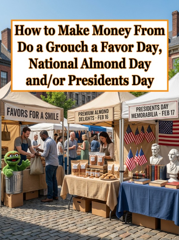 How to Make Money From Do a Grouch a Favor Day, National Almond Day and/or Presidents Day