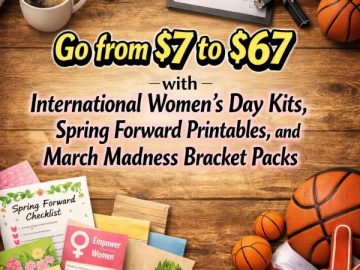 Go from  to  with International Women’s Day Kits, Spring Forward Printables, and March Madness Bracket Packs