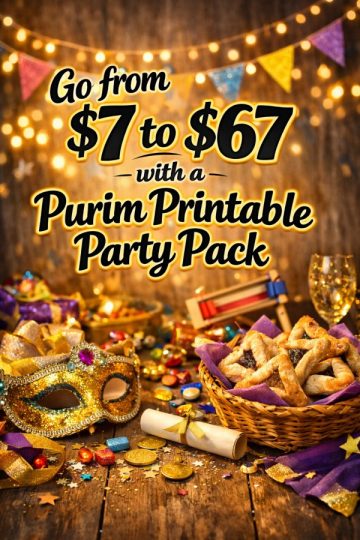 Go from  to  with Purim Printable Party & Activity Pack!
