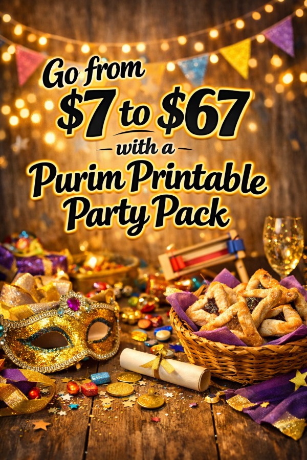 Go from  to  with Purim Printable Party & Activity Pack!