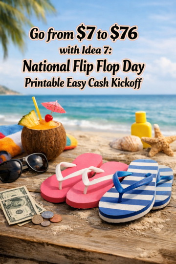 Go from  to  with Idea 7: National Flip Flop Day Printable Easy Cash Kickoff