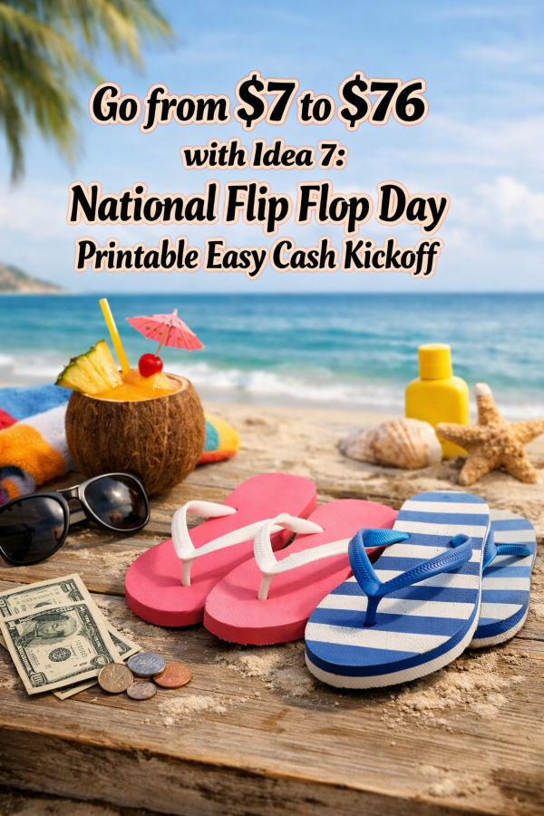 Go from  to  with Idea 7: National Flip Flop Day Printable Easy Cash Kickoff