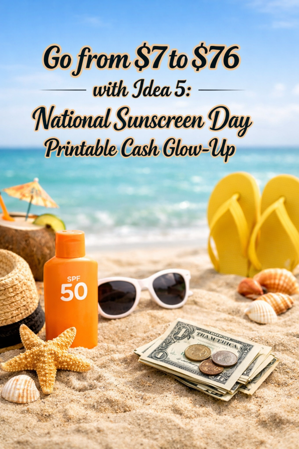 Go from  to  with Idea 5: National Sunscreen Day Printable Cash Glow-Up