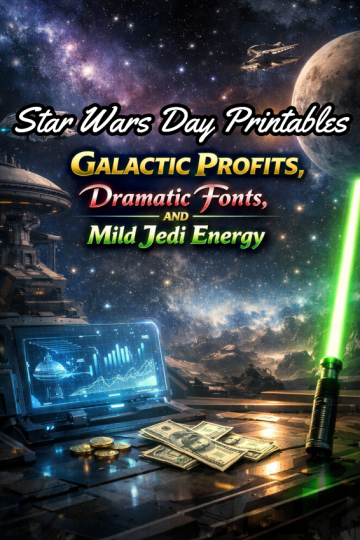 Star Wars Day Printables – Galactic Profits, Dramatic Fonts, and Mild Jedi Energy