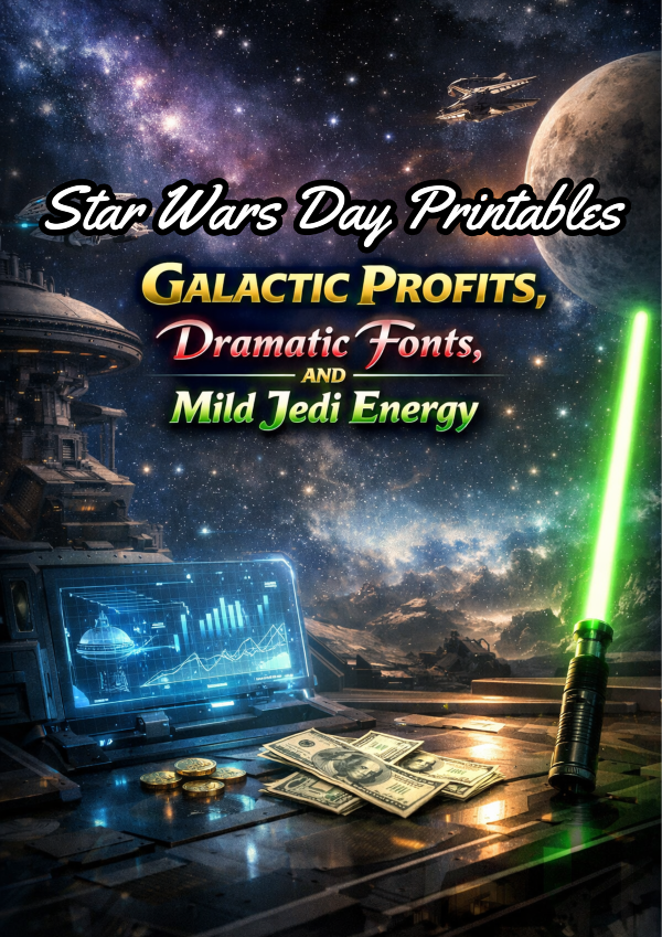 Star Wars Day Printables – Galactic Profits, Dramatic Fonts, and Mild Jedi Energy