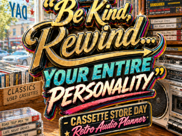 📼 “Be Kind, Rewind… Your Entire Personality” – Cassette Store Day Retro Audio Planner