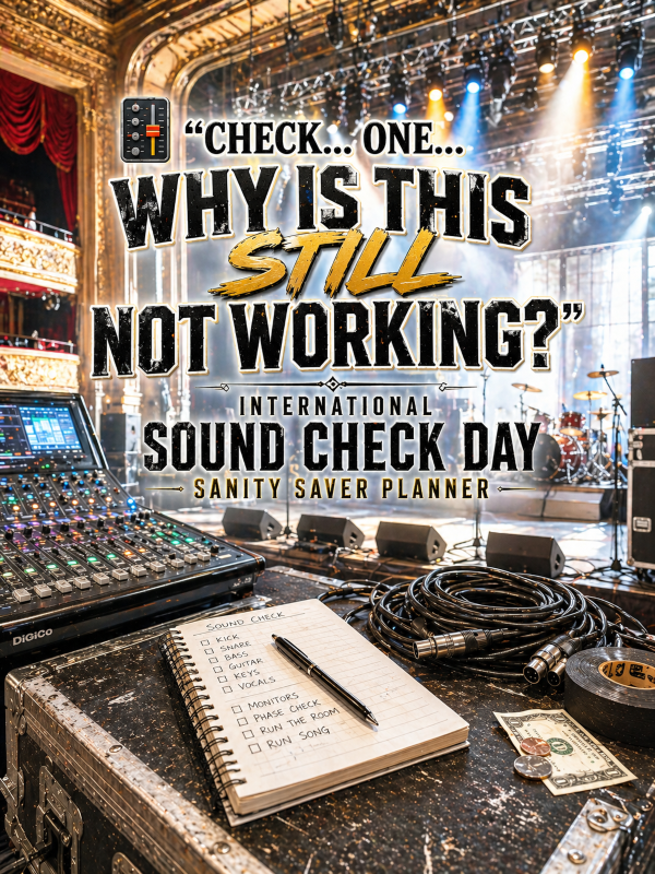 🎚️ “Check… One… Why Is This Still Not Working?” – International Sound Check Day Sanity Saver Planner