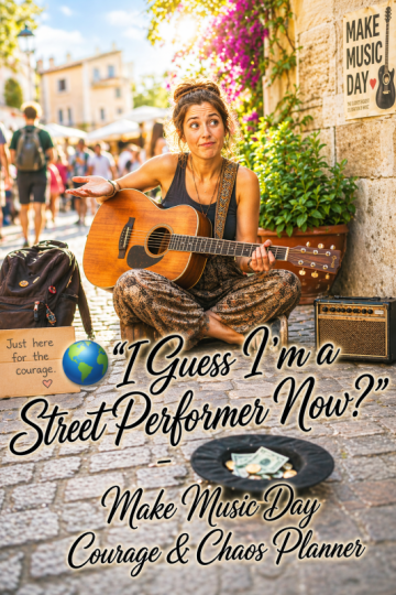 🌍 “I Guess I’m a Street Performer Now?” – Make Music Day Courage & Chaos Planner