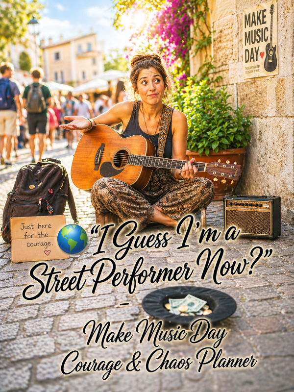 🌍 “I Guess I’m a Street Performer Now?” – Make Music Day Courage & Chaos Planner