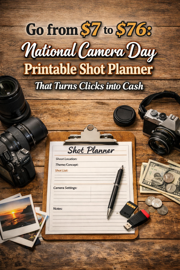 Go from  to : National Camera Day Printable Shot Planner That Turns Clicks into Cash