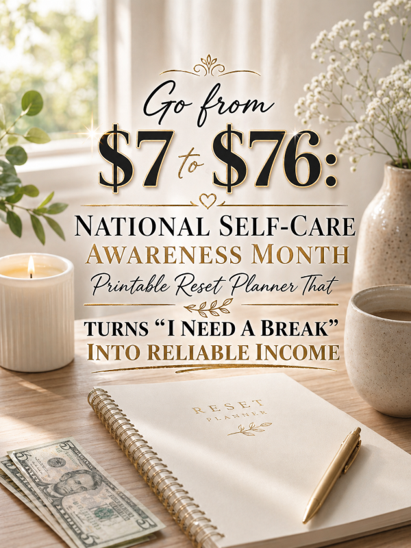 Go from  to : National Self-Care Awareness Month Printable Reset Planner That Turns “I Need a Break” Into Reliable Income