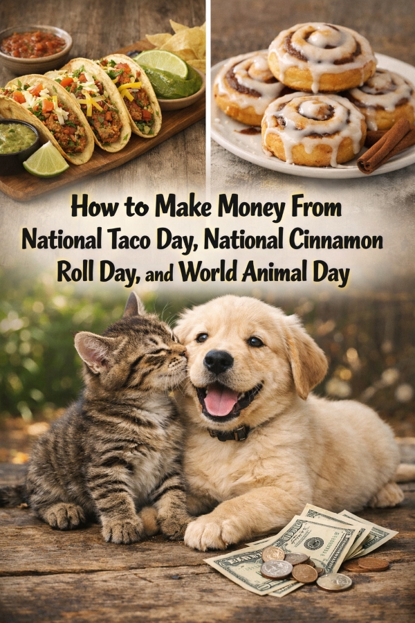 How to Make Money From National Taco Day, National Cinnamon Roll Day, and World Animal Day