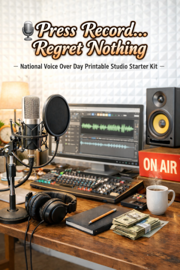 🎙️ “Press Record… Regret Nothing” — National Voice Over Day Printable Studio Starter Kit