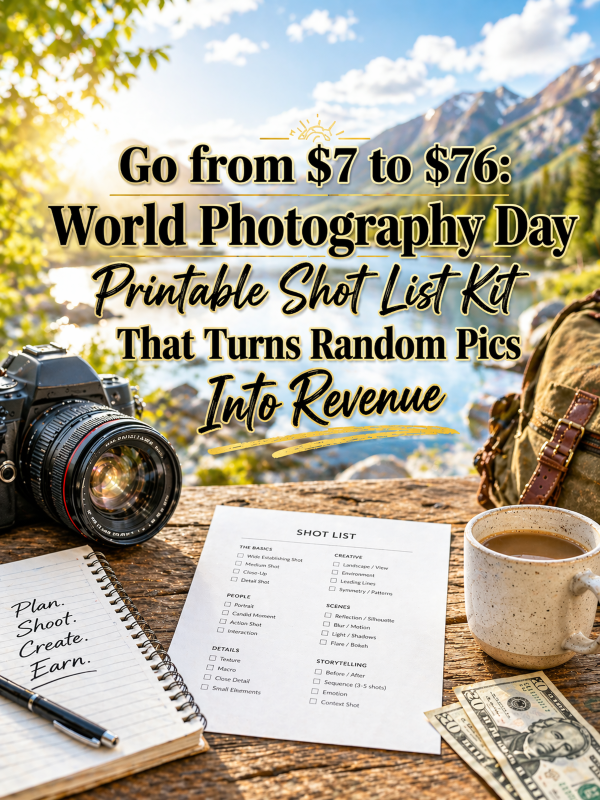Go from  to : World Photography Day Printable Shot List Kit That Turns Random Pics Into Revenue