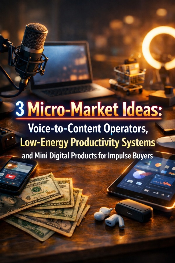 3 Micro-Market Ideas: Voice-to-Content Operators,  Low-Energy Productivity Systems and Mini Digital Products for Impulse Buyers