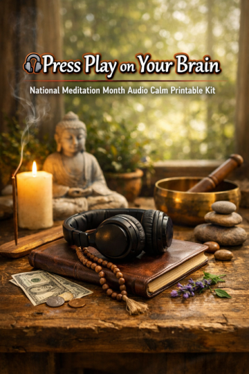 🎧 “Press Play on Your Brain” — National Meditation Month Audio Calm Printable Kit