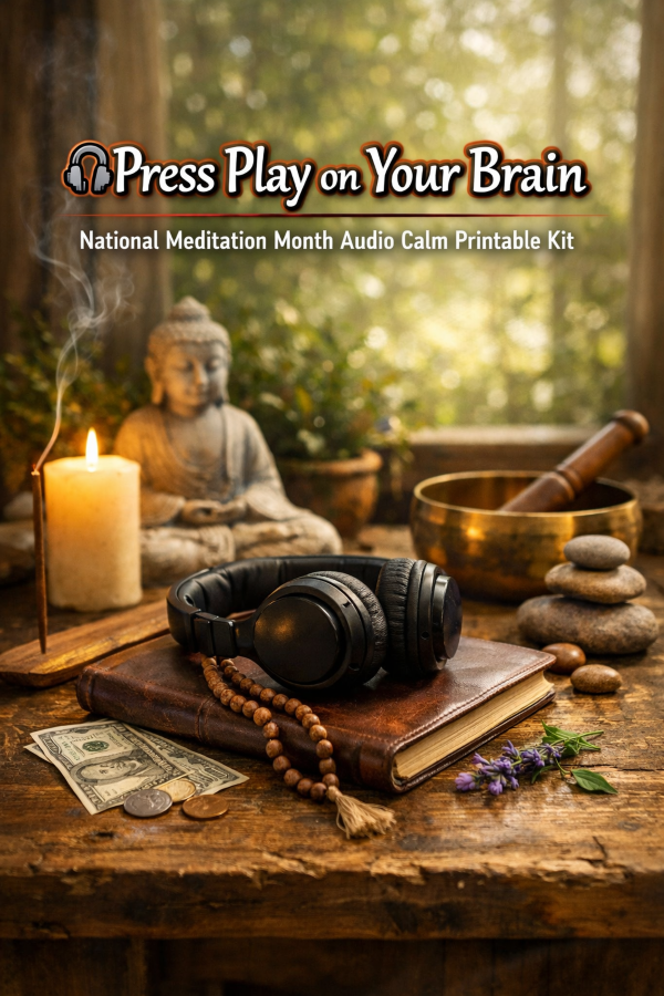 🎧 “Press Play on Your Brain” — National Meditation Month Audio Calm Printable Kit