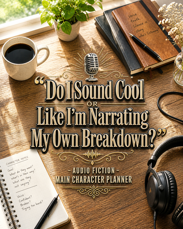 🎙️ “Do I Sound Cool or Like I’m Narrating My Own Breakdown?” – Audio Fiction Main Character Planner