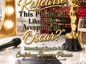 🎤 “Why Did I Rehearse This Phone Call Like I Was Accepting an Oscar?” – International Karaoke Day Confidence Recovery Planner