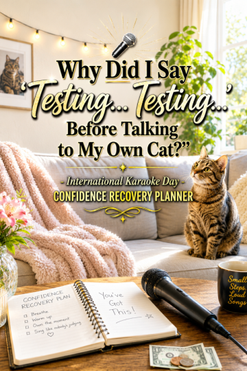 🎤 “Why Did I Say ‘Testing… Testing…’ Before Talking to My Own Cat?” – International Karaoke Day Confidence Recovery Planner