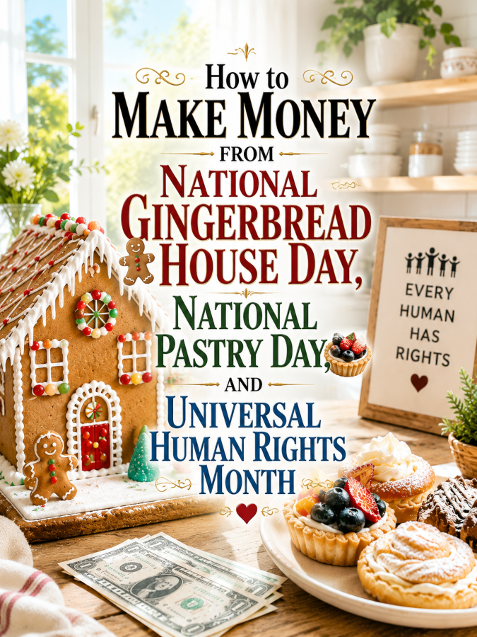 How to Make Money From National Gingerbread House Day, National Pastry Day, and Universal Human Rights Month