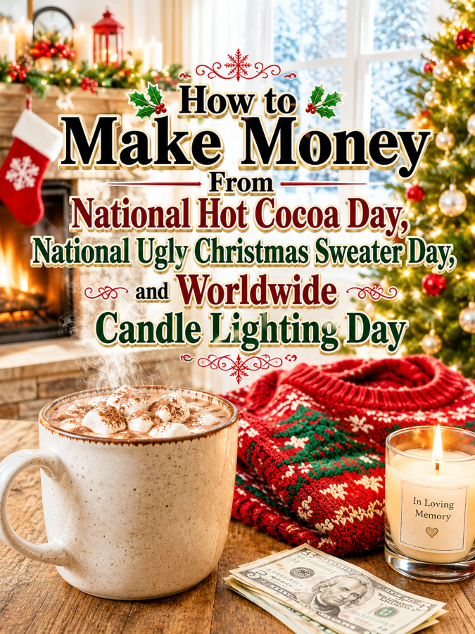 How to Make Money From National Hot Cocoa Day, National Ugly Christmas Sweater Day, and Worldwide Candle Lighting Day