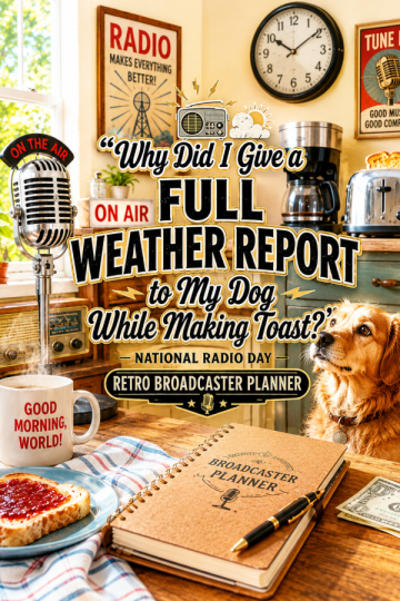 📻 “Why Did I Give a Full Weather Report to My Dog While Making Toast?” – National Radio Day Retro Broadcaster Planner