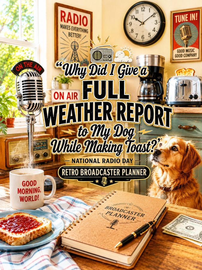 📻 “Why Did I Give a Full Weather Report to My Dog While Making Toast?” – National Radio Day Retro Broadcaster Planner 📻 “Why Did I Give a Full Weather Report to My Dog While Making Toast?” – National Radio Day Retro Broadcaster Planner