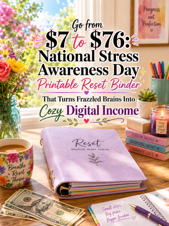 Go from  to : National Stress Awareness Day Printable Reset Binder That Turns Frazzled Brains Into Cozy Digital Income