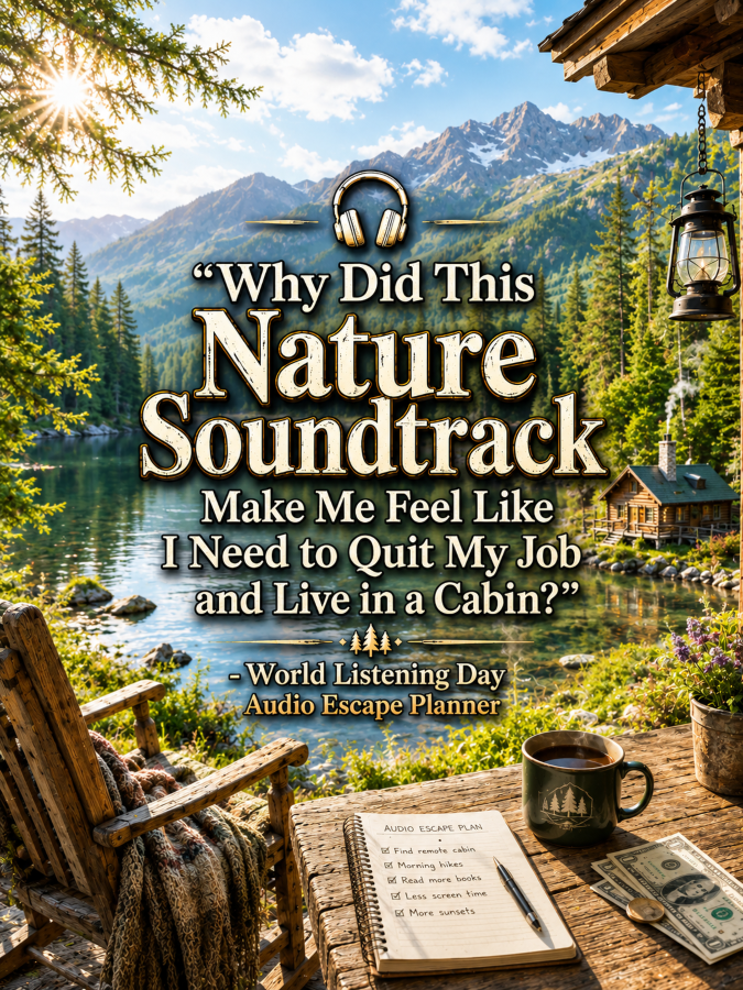 🎧 “Why Did This Nature Soundtrack Make Me Feel Like I Need to Quit My Job and Live in a Cabin?” – World Listening Day Audio Escape Planner