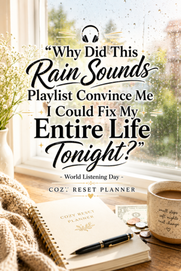 🎧 “Why Did This Rain Sounds Playlist Convince Me I Could Fix My Entire Life Tonight?” – World Listening Day Cozy Reset Planner