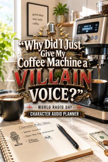🎙️ “Why Did I Just Give My Coffee Machine a Villain Voice?” – World Radio Day Character Audio Planner