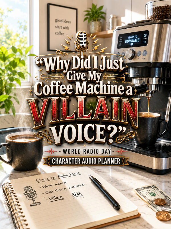 🎙️ “Why Did I Just Give My Coffee Machine a Villain Voice?” – World Radio Day Character Audio Planner