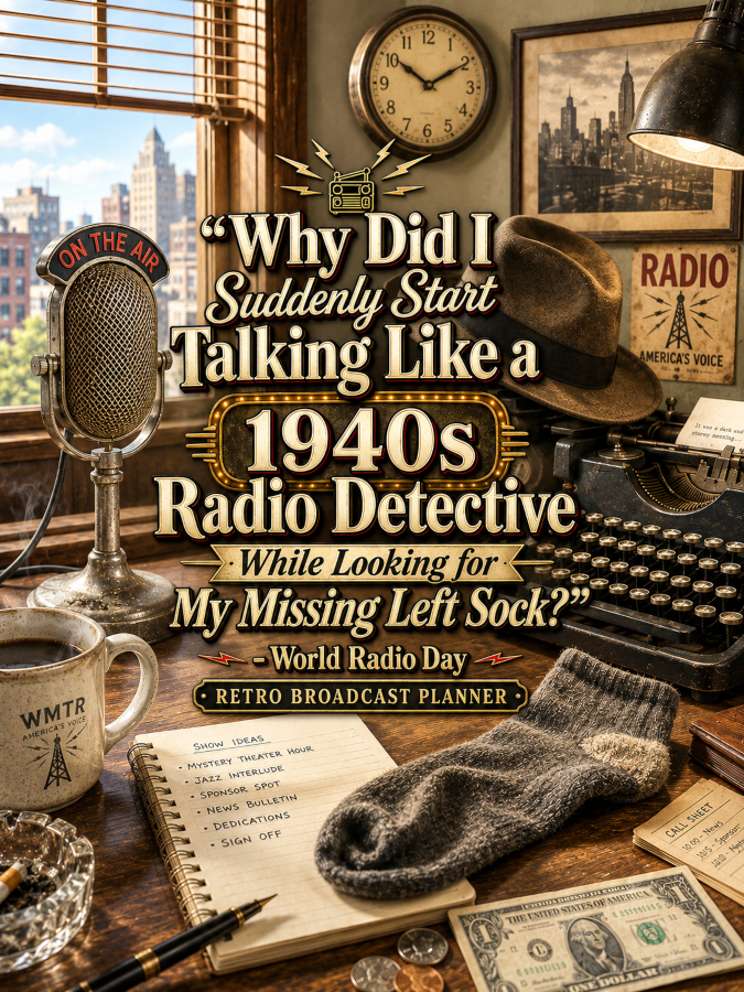 📻 “Why Did I Suddenly Start Talking Like a 1940s Radio Detective While Looking for My Missing Left Sock?” – World Radio Day Retro Broadcast Planner