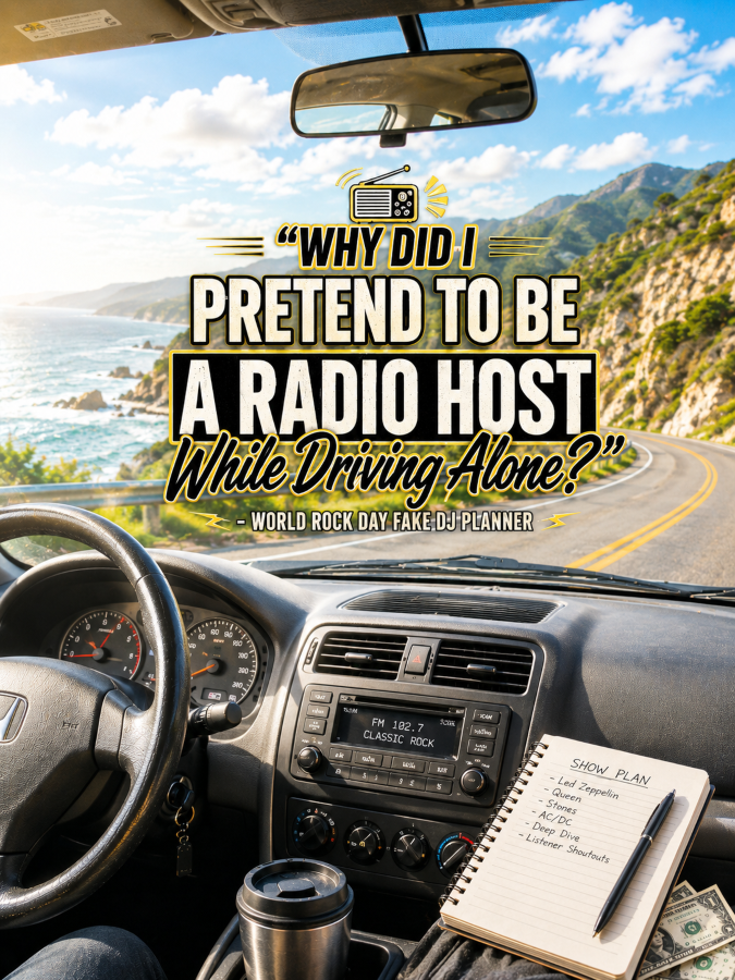 📻 “Why Did I Pretend to Be a Radio Host While Driving Alone?” – World Rock Day Fake DJ Planner