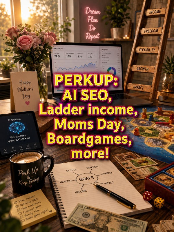 PERKUP: AI SEO, Ladder income, Moms Day, Boardgames, more! PERKUP: AI SEO, Ladder income, Moms Day, Boardgames, more!