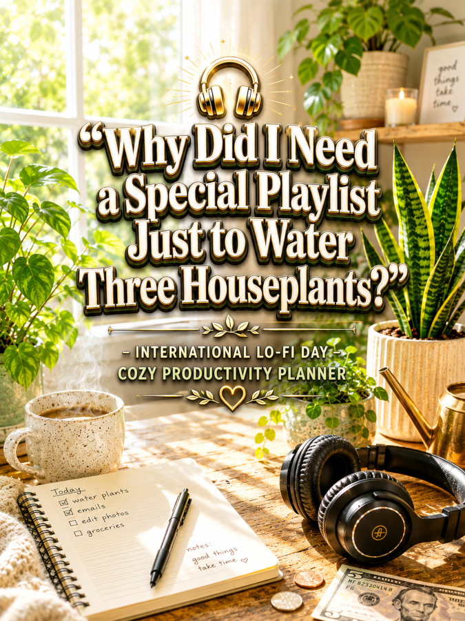 🎧 “Why Did I Need a Special Playlist Just to Water Three Houseplants?” – International Lo-Fi Day Cozy Productivity Planner 🎧 “Why Did I Need a Special Playlist Just to Water Three Houseplants?” – International Lo-Fi Day Cozy Productivity Planner