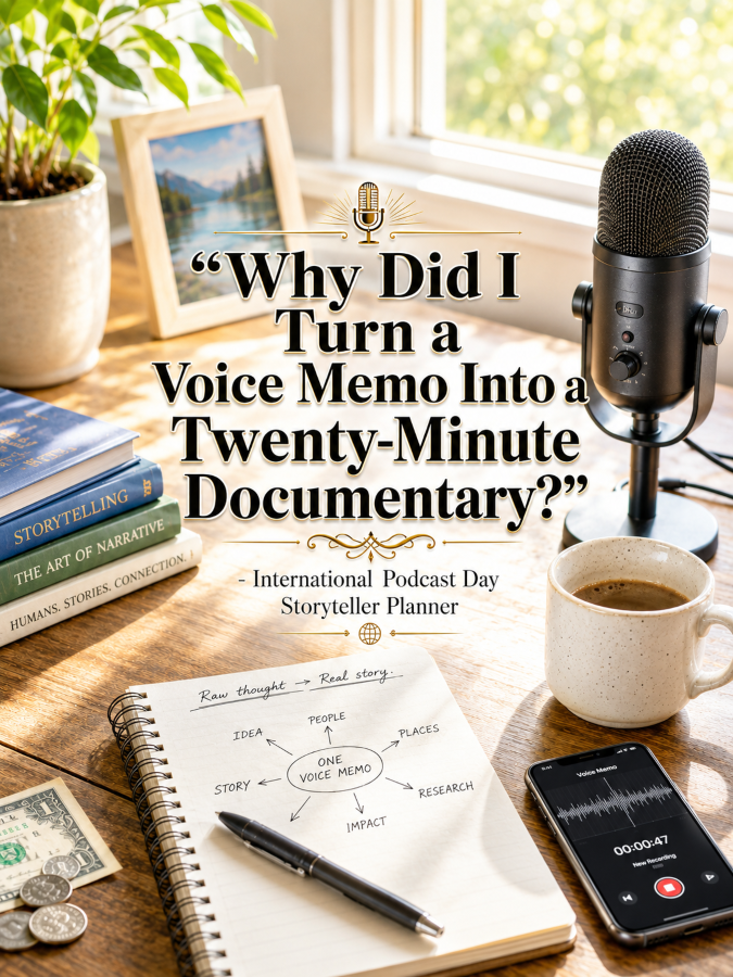 🎤 “Why Did I Turn a Voice Memo Into a Twenty-Minute Documentary?” – International Podcast Day Storyteller Planner 🎤 “Why Did I Turn a Voice Memo Into a Twenty-Minute Documentary?” – International Podcast Day Storyteller Planner