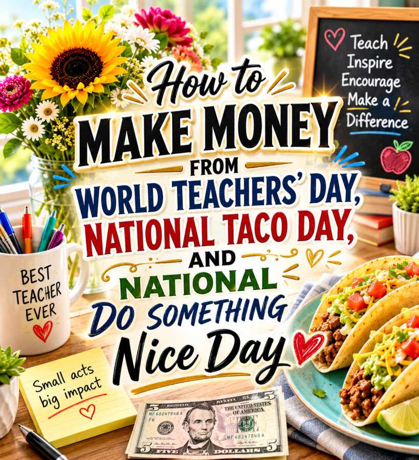 How to Make Money From World Teachers’ Day, National Taco Day, and National Do Something Nice Day How to Make Money From World Teachers’ Day, National Taco Day, and National Do Something Nice Day