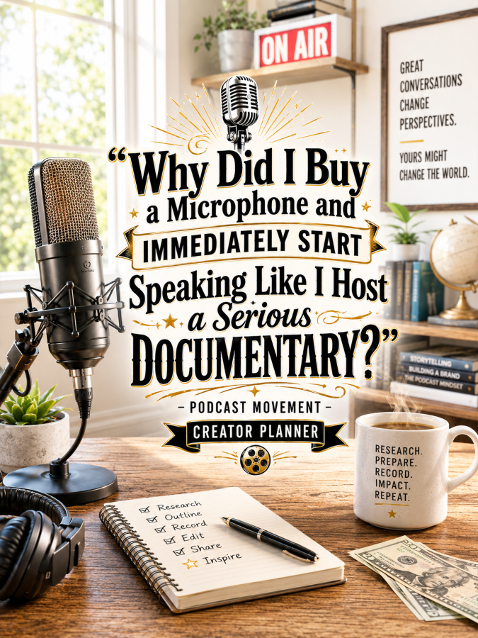 🎙️ “Why Did I Buy a Microphone and Immediately Start Speaking Like I Host a Serious Documentary?” – Podcast Movement Creator Planner 🎙️ “Why Did I Buy a Microphone and Immediately Start Speaking Like I Host a Serious Documentary?” – Podcast Movement Creator Planner