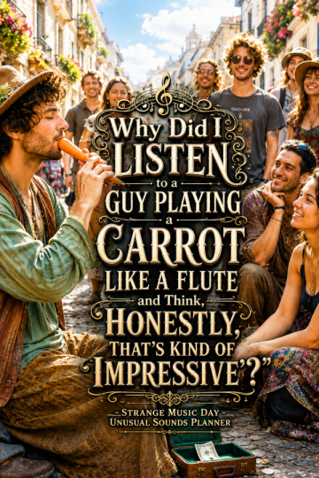 🎼 “Why Did I Listen to a Guy Playing a Carrot Like a Flute and Think, ‘Honestly, That’s Kind of Impressive’?” – Strange Music Day Unusual Sounds Planner