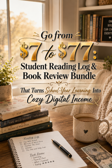 Go from  to : Student Reading Log & Book Review Bundle That Turns School-Year Learning Into Cozy Digital Income