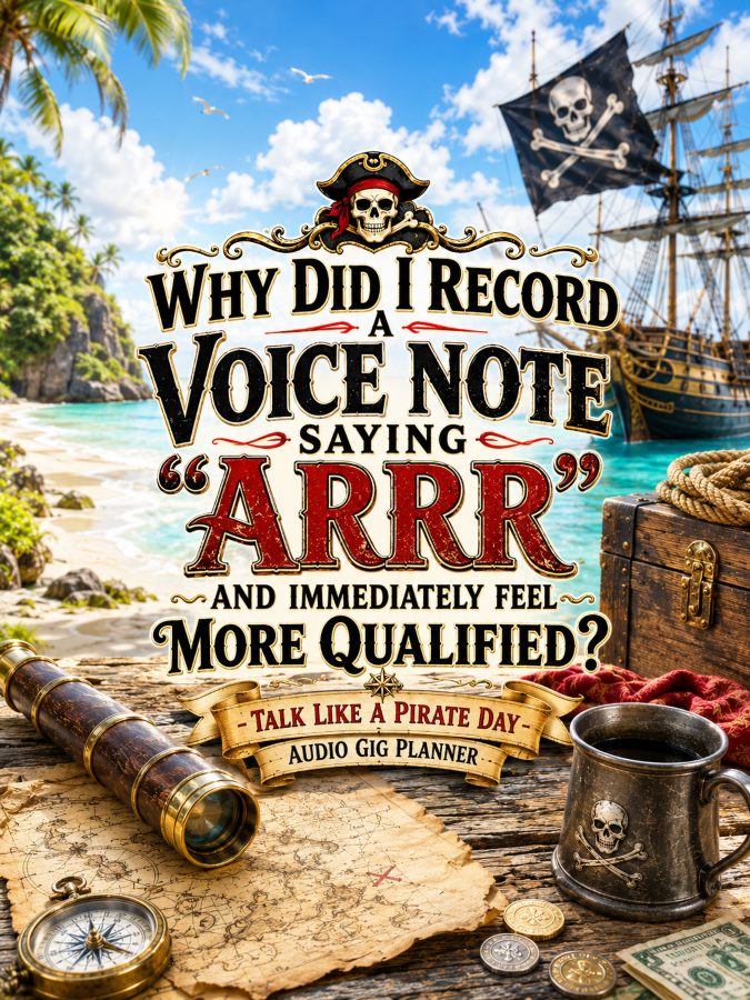 🏴‍☠️ “Why Did I Record a Voice Note Saying ‘Arrr’ and Immediately Feel More Qualified?” – Talk Like a Pirate Day Audio Gig Planner