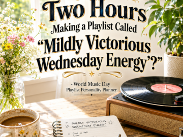 🎶 “Why Did I Spend Two Hours Making a Playlist Called ‘Mildly Victorious Wednesday Energy’?” – World Music Day Playlist Personality Planner 🎶 “Why Did I Spend Two Hours Making a Playlist Called ‘Mildly Victorious Wednesday Energy’?” – World Music Day Playlist Personality Planner