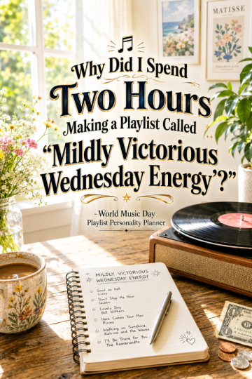 🎶 “Why Did I Spend Two Hours Making a Playlist Called ‘Mildly Victorious Wednesday Energy’?” – World Music Day Playlist Personality Planner