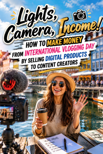 Lights, Camera, Income! How to Make Money From International Vlogging Day by Selling Digital Products to Content Creators