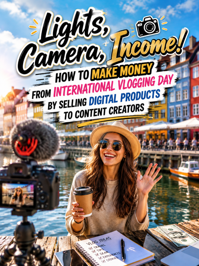 Lights, Camera, Income! How to Make Money From International Vlogging Day by Selling Digital Products to Content Creators