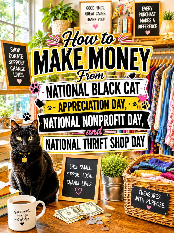 How to Make Money From National Black Cat Appreciation Day, National Nonprofit Day, and National Thrift Shop Day How to Make Money From National Black Cat Appreciation Day, National Nonprofit Day, and National Thrift Shop Day