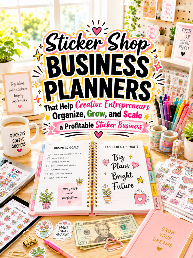 Sticker Shop Business Planners That Help Creative Entrepreneurs Organize, Grow, and Scale a Profitable Sticker Business Sticker Shop Business Planners That Help Creative Entrepreneurs Organize, Grow, and Scale a Profitable Sticker Business
